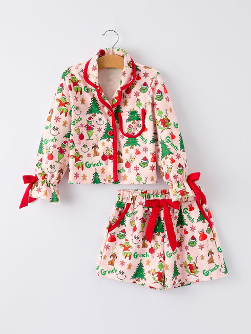 Christmas Tree Character Baby Girls Ruffle Girls Pajamas Set